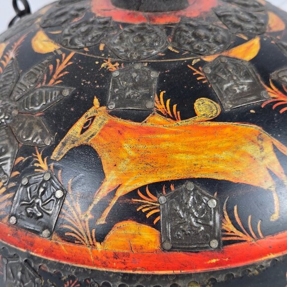 Vintage Round Middle Eastern Wooden Spice Box Hand Carved Hand Painted - Picture 11 of 16